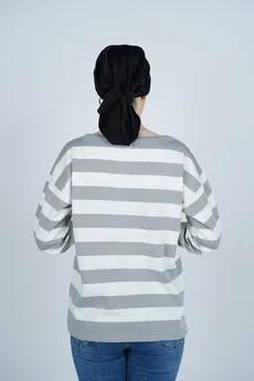 بافت آستین بلند یقه گرد راه راه زنانه