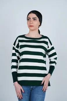 بافت آستین بلند یقه گرد راه راه زنانه 