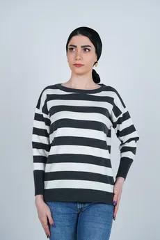 بافت آستین بلند یقه گرد راه راه زنانه 