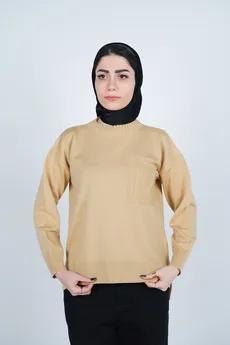 بافت یقه گرد آستین بلند جیب دار زنانه 