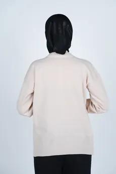 بافت یقه گرد آستین بلند جیب دار زنانه 