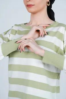 بافت آستین بلند یقه گرد راه راه زنانه 