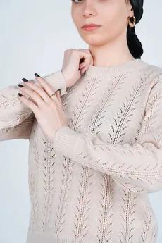 بافت آستین بلند یقه گرد زنانه