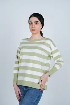 بافت آستین بلند یقه گرد راه راه زنانه 