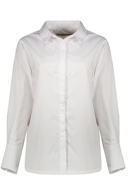 شومیز زنانه یقه دار آستین بلند از برند پاتن جامه ، پیراهن آستین بلند زنانه سفید 