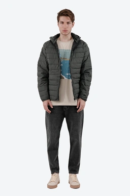 کاپشن با جنس شمعی مردانه ، خرید کاپشن ضد آب و بادگیر رنگ سبز تیره