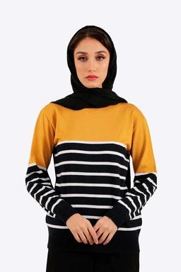 بافت یقه گرد زنانه طرح راه راه ترکیب رنگ مشکی و سفید با دیگر رنگ ها ، بلوز بافت زنانه با ارسال رایگا