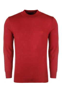 بافت یقه پنج سانت زرشکی مردانه ، تولید از برند پاتن جامه ، پلیور گرم مردانه مناسب فصول سرد.