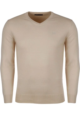 بافت یقه هفت کرم رنگ مردانه ، تولید از برند پاتن جامه ، پلیور گرم مردانه مناسب فصول سرد.