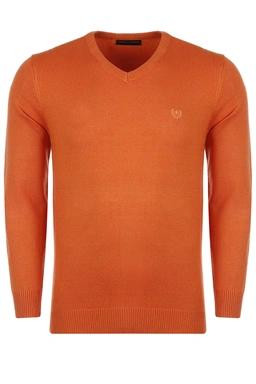 بافت یقه هفت نارنجی رنگ مردانه ، تولید از برند پاتن جامه ، پلیور گرم مردانه مناسب فصول سرد.