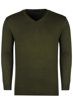 بافت یقه هفت سبز تیره مردانه ، تولید از برند پاتن جامه ، پلیور گرم مردانه مناسب فصول سرد.