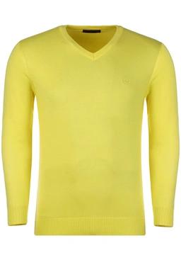 بافت یقه هفت زرد لیمویی مردانه ، تولید از برند پاتن جامه ، پلیور گرم مردانه مناسب فصول سرد.