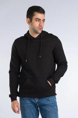 هودی مردانه به رنگ مشکی   ، جلو بسته دارای کلاه ثابت ، سوئیشرت هودی ضخیم پاییزه و زمستانه. 