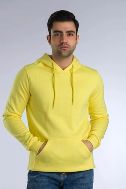 هودی مردانه به رنگ  زرد  ، جلو بسته دارای کلاه ثابت ، سوئیشرت هودی ضخیم پاییزه و زمستانه. 