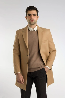 پالتو مردانه بلند تا روی زانو ، فوتر بسیار گرم رنگ کرم. 