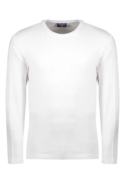 تیشرت آستین بلند مردانه یقه گرد رنگ سفید استایل معمولی ، تیشرت ضخیم پاییزه زمستانه