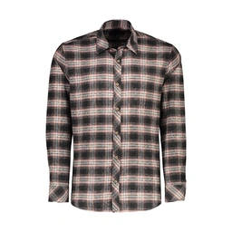 پیراهن پشمی آستین بلند مردانه چهارخانه صورتی مشکی تولید پاتن جامه می باشد. جنس پارچه صد در صد پنبه م