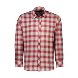 پیراهن پشمی آستین بلند مردانه چهارخانه قرمز - سفید تولید پاتن جامه می باشد. جنس پارچه صد در صد پنبه 