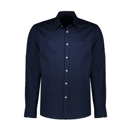 پیراهن کتان رنگ سرمه ای آستین بلند مردانه تولید پاتن جامه می باشد. پیراهن استایل نسبتاً جذب , جنس پا