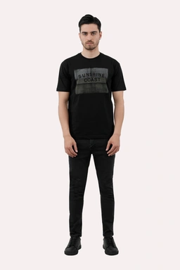 خرید تیشرت چاپدار مردانه پاتن جامه. تیشرت نخی قیمت پایین با کیفیت بالا. خرید تی شرت طرح دار رنگ مشکی