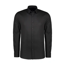 خرید پیراهن مشکی پاتن جامه.  پیراهن کتان آستین بلند با کیفیت بالا و قیمت مناسب. پیراهن کتان کشی رنگ 