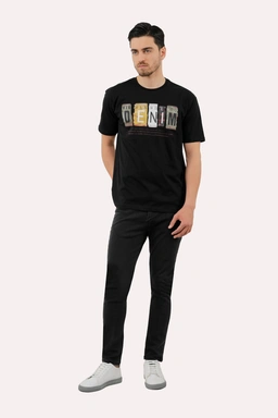 خرید تیشرت چاپدار مردانه پاتن جامه. تیشرت نخی قیمت پایین با کیفیت بالا. خرید تی شرت طرح دار رنگ مشکی