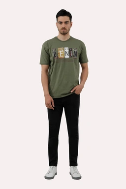 خرید تیشرت چاپدار مردانه پاتن جامه. تیشرت نخی قیمت پایین با کیفیت بالا. خرید تی شرت طرح دار رنگ سبز 