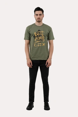 خرید تیشرت چاپدار مردانه پاتن جامه. تیشرت نخی قیمت پایین با کیفیت بالا. خرید تی شرت طرح دار رنگ سبز 