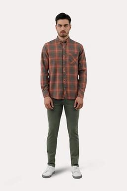 خرید پیراهن آستین بلند مردانه چهارخانه نخی از برند پاتن جامه. قیمت پیراهن نخی پاتن جامه طرح چهارخانه