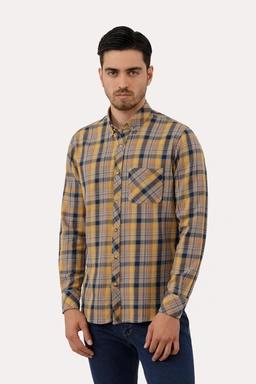 خرید پیراهن آستین بلند مردانه چهارخانه نخی از برند پاتن جامه. قیمت پیراهن نخی پاتن جامه طرح چهارخانه