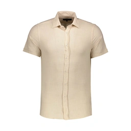 پیراهن آستین کوتاه مردانه رنگ زرد روشن. پیراهن یقه برگردان پاتن جامه بدون جیب. 