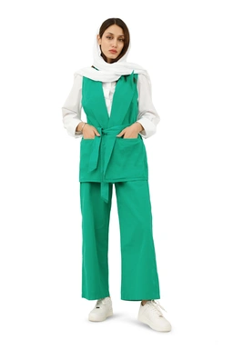 خرید کت و شلوار زنانه. بهترین قیمت جلیقه همراه با شوار زنانه کتان. 