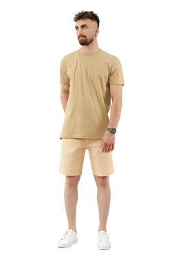 تی شرت آستین کوتاه ساده مردانه رنگ کرم یقه گرد مدل معمولی پاتن جامه. 