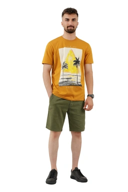 تیشرت آستین کوتاه رنگ آجری چاپدار مردانه طرح هاوایی پاتن جامه. خرید از فروشگاه آنلاین پاتن جامه. 