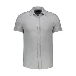 پیراهن آستین کوتاه رنگ طوسی مردانه. پیراهن یقه برگردان پاتن جامه بدون جیب. 