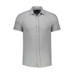 پیراهن آستین کوتاه رنگ طوسی مردانه. پیراهن یقه برگردان پاتن جامه بدون جیب. 