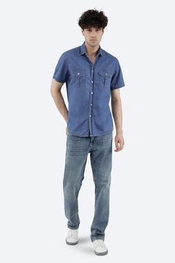 پیراهن جین آستین کوتاه مردانه دو جیب در دار مدل معمولی از فروشگاه اینترنتی پاتن جامه.