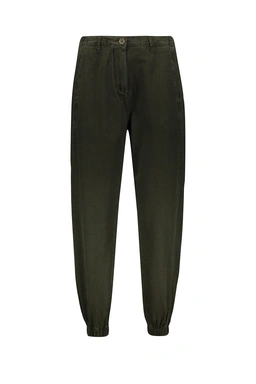 خرید شلوار اسلش زنانه رنگ سبز تیره پاتن جامه. شلوار کتان کمرکشدار و دمپا کشدار.