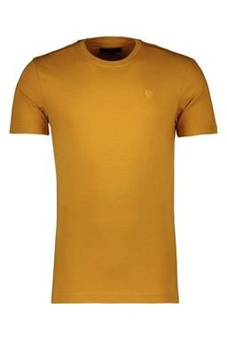 تی شرت رنگ خردلی آستین کوتاه ساده مردانه یقه گرد مدل معمولی پاتن جامه. 