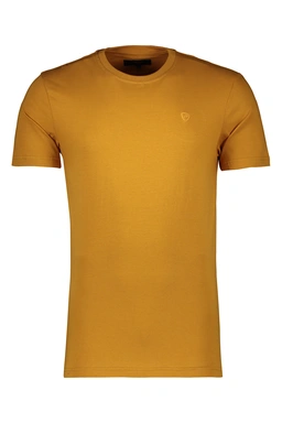 تی شرت رنگ خردلی آستین کوتاه ساده مردانه یقه گرد مدل معمولی پاتن جامه. 