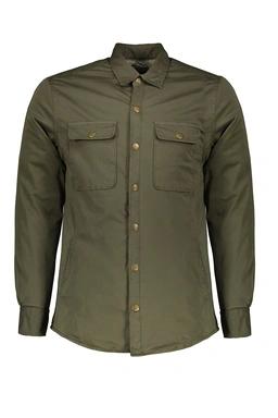 کاپشن پیراهنی مردانه برند پاتن جامه داخل خز دار رنگ سبز تیره. 