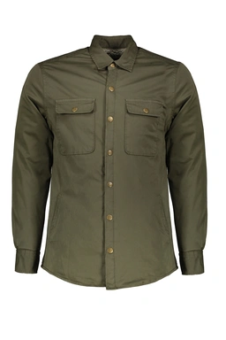 کاپشن پیراهنی مردانه برند پاتن جامه داخل خز دار رنگ سبز تیره. 