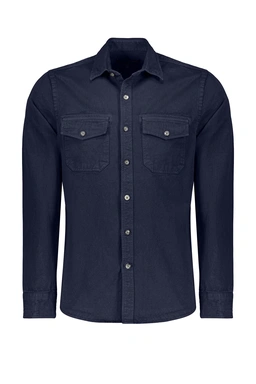 پیراهن آستین بلند مردانه کتان رنگ سرمه ای از برند پاتن جامه خرید آنلاین. 