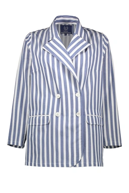 خرید کت زنانه طرح راه راه کت یقه انگلیسی زنانه تولید پاتن جامه می باشد. کت آزاد با یقه برگردان انگلی