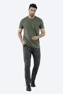 تی شرت آستین کوتاه مردانه رنگ سبز تیره تک جیب تولید برند پاتن جامه ارسال رایگان. 