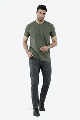 تی شرت آستین کوتاه مردانه رنگ سبز تیره تک جیب تولید برند پاتن جامه ارسال رایگان. 