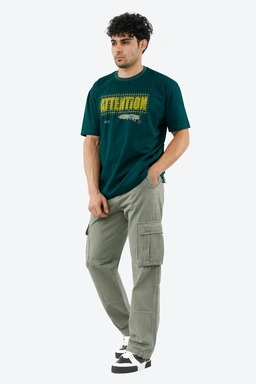 تی شرت آستین کوتاه مردانه یقه گرد رنگ سبز  تیره چاپدار از برند پاتن جامه خرید آسان با ارسال رایگان