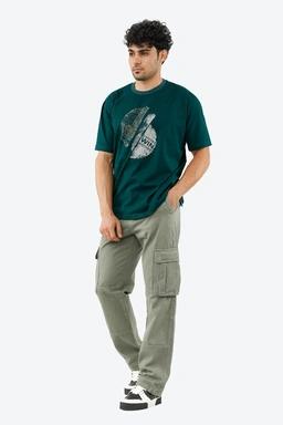 تیشرت آستین کوتاه مردانه یقه گرد رنگ سبز کله غازی چاپدار از برند پاتن جامه خرید آسان با ارسال رایگان