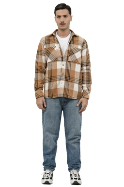 پیراهن آستین بلند پشمی مردانه طرح چهارخانه، مدل رگولار ارسال رایگان و سریع.