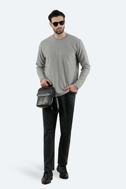 تیشرت آستین سلانیک مردانه ، رنگ طوسی یقه کشبافت آستین بلند قواره دار معمولی خرید آنلاین ارسال رایگان